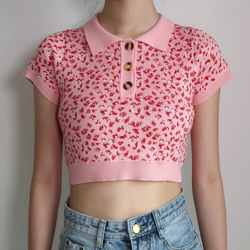 Bazaleas Fashion Knitted Crop top Vintage Cropped tshirt women Retro Leopard Women Tshirt harajuku Tee Drop shipping T200110
