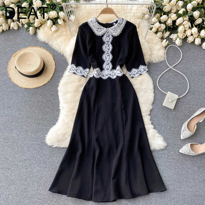 DEAT Women Patchwork Lace Midi-long Dress Lapel Short Sleeve Arrivals Lady Temperament Fashion Spring Summer 11D1151 210709, Black
DEAT Women Patchwork Lace Midi-long Dress Lapel Short Sleeve Arrivals Lady Temperament Fashion Spring Summer 11D1151 210709, Black