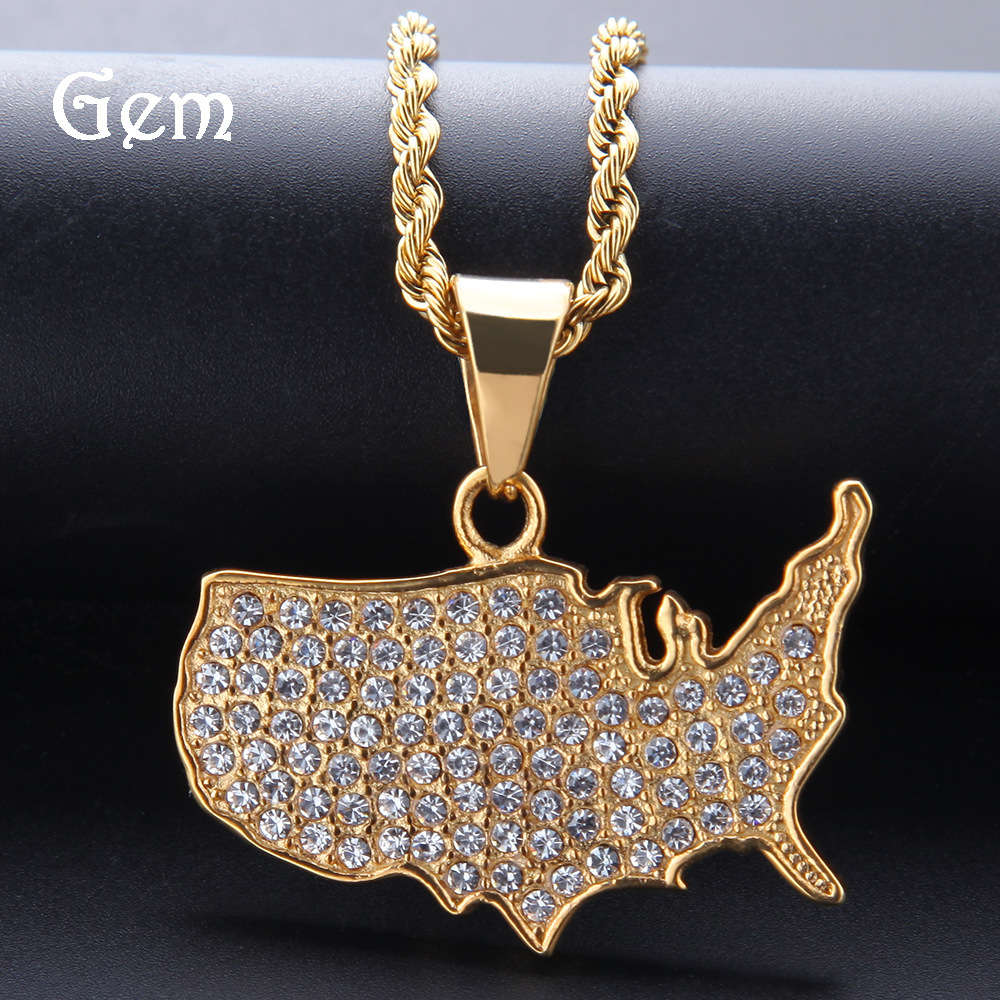 Stainless steel full drill USA Map Pendant USAmap pendant USA Map Necklace