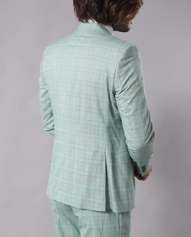 Three-Pieces Men Suits Business Casual Suit Green Plaid Slim Fit Groom Party Coat Tailored Work Wear