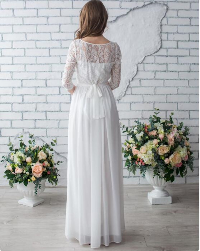 2022 Lace Half Sleeve Chiffon Bridesmaid Dress Ivory A Line Dresses Guest Maid of Honor Vestido Evening Gowns