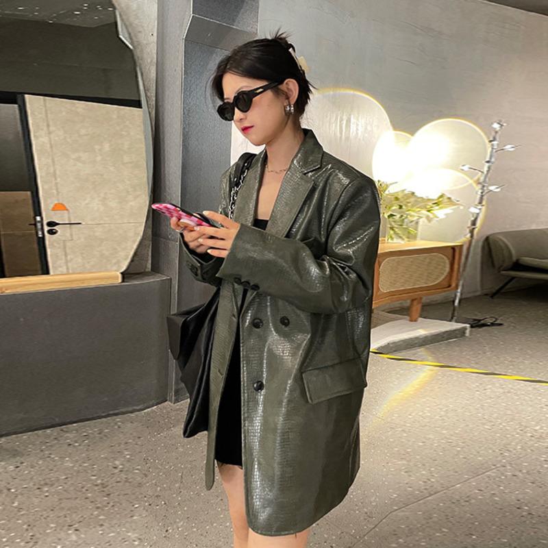 Women' Suits & Blazers Oversized Shiny Green Crocodile Pattern Faux Leather Women Long Sleeve Jacket Fashion Casual Robe Femme Casaco Chaqu
Women' Suits & Blazers Oversized Shiny Green Crocodile Pattern Faux Leather Women Long Sleeve Jacket Fashion Casual Robe Femme Casaco Chaqu