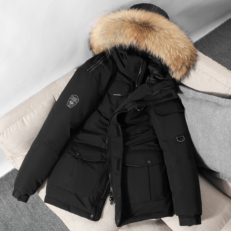 -30 degrees Winter Mens Down Parka With Big Real Fur Collar Warm Down Coat Casual Thick Winter Waterproof Down Jacket Size 3XL 201225