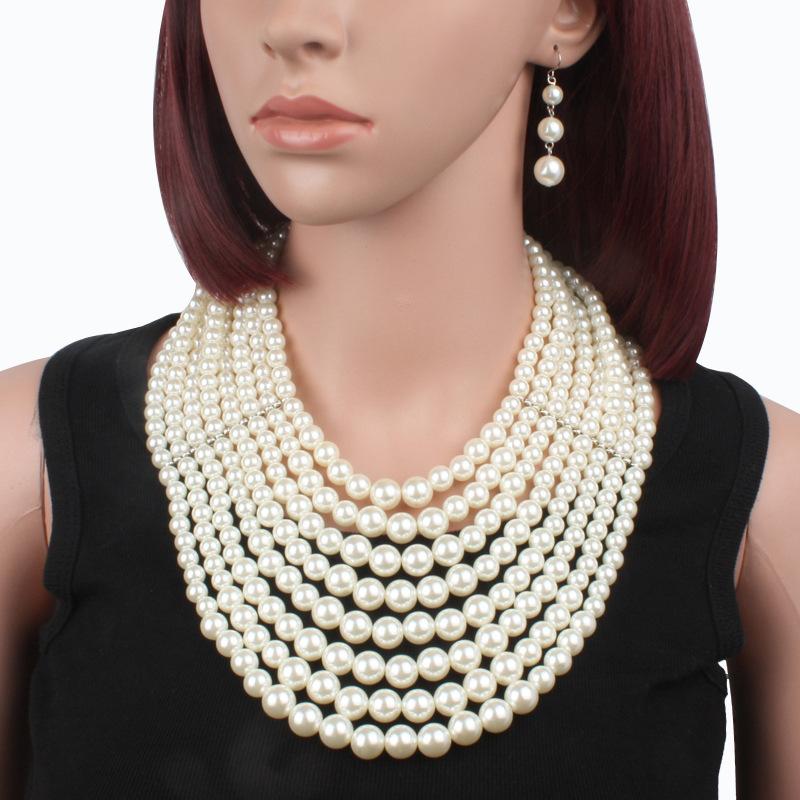 Earrings & Necklace Classic Imitation Pearl Jewelry Sets For Women Big Beaded Multilaye Bridal Dubai Earring Costume Accessories, Silver
Earrings & Necklace Classic Imitation Pearl Jewelry Sets For Women Big Beaded Multilaye Bridal Dubai Earring Costume Accessories, Silver