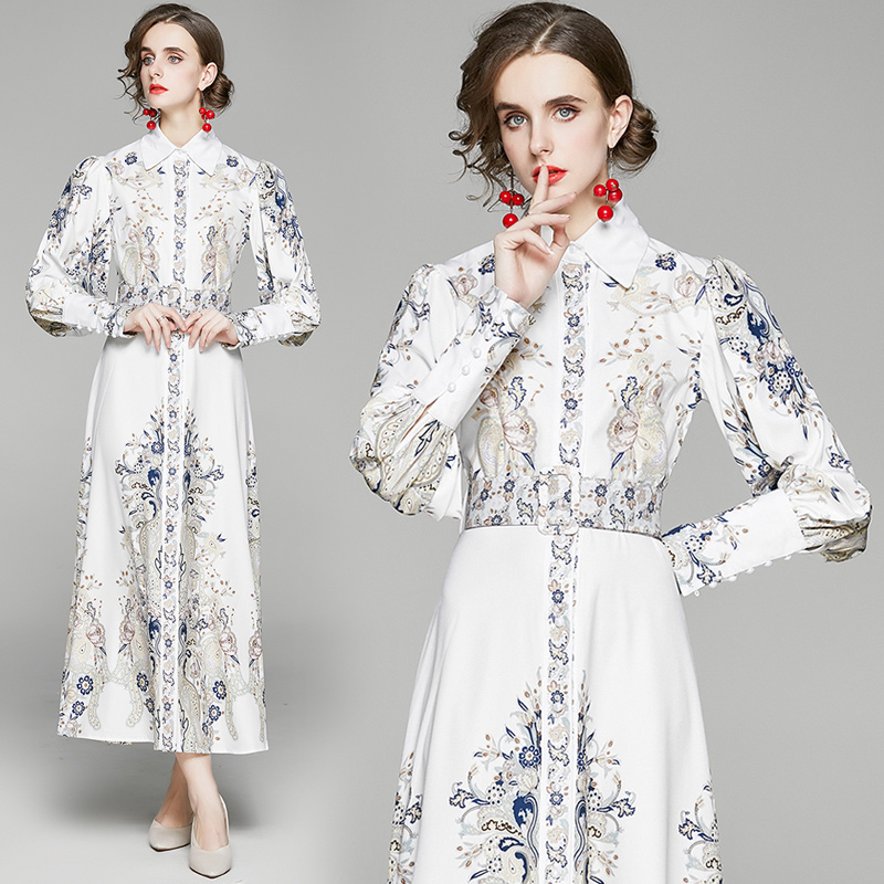 2021 autumn Casual Dresses European and American polo collar long print dress long's sleeve temperament A-line skirt waist closing slim women's longs skirts, White
2021 autumn Casual Dresses European and American polo collar long print dress long's sleeve temperament A-line skirt waist closing slim women's longs skirts, White