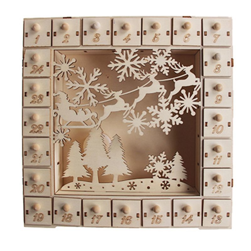 Christmas Tree Wooden Advent Calendar Countdown Decoration 24 Drawers LED Light 11UA 201017