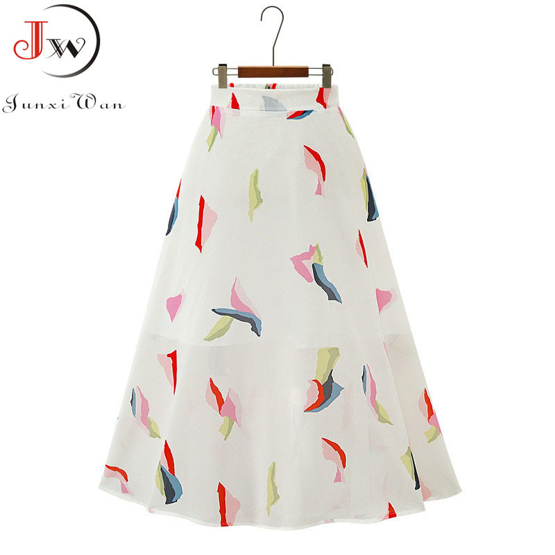 Vintage floral print chiffon skirts women Sprint Summer korean A line Pink streetwear high waist ladies midi skirt 210309