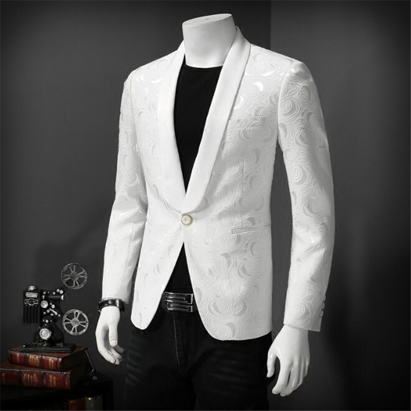 White Embroidered Rose Floral Tuxedos Men Wedding Dresses Mens Stage Jackets for Singers Fashion Blazer Slim Fit 4xl Iko6