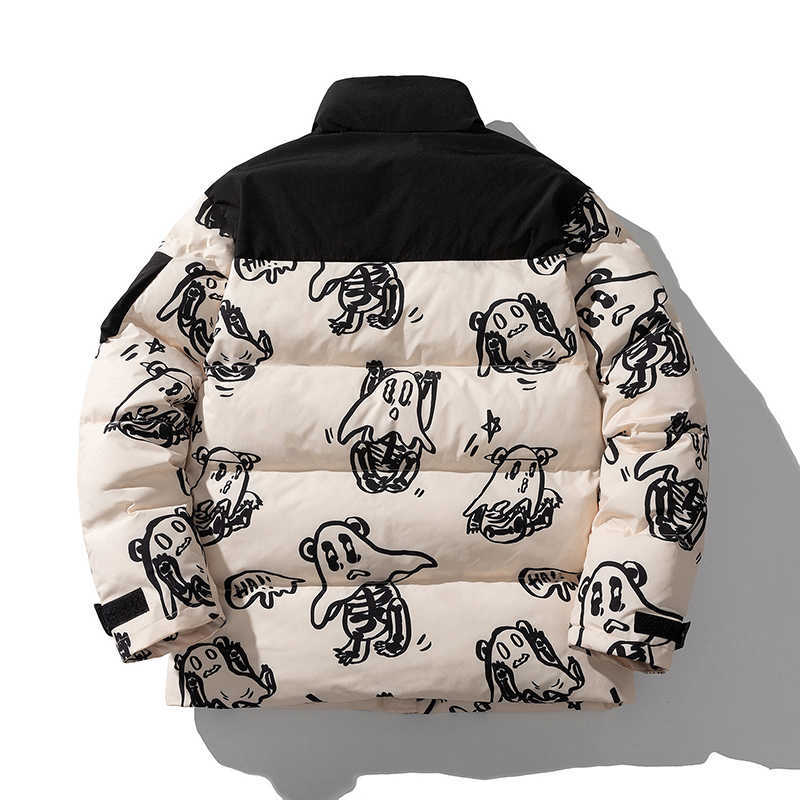 Winter Cotton-Padded Clothes Jacket Men And Women Parkas Funny Printed Coats Fashion Thicken Outerwear Tops Male Female 4XL 211014