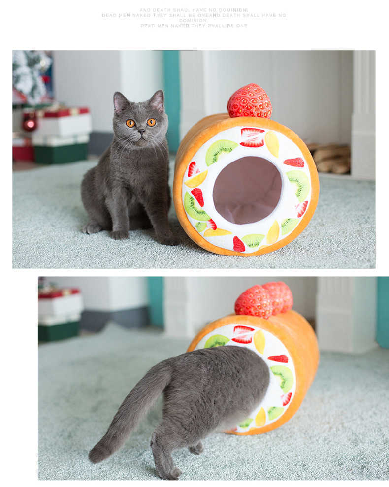 Fruit Tart Dog Cat Bed Cotton Cake Shaped Pet Bed For Cats Funny Cute Kitten Washable Sleep Cave Nest Winter Warm Cozy Cushion 210713