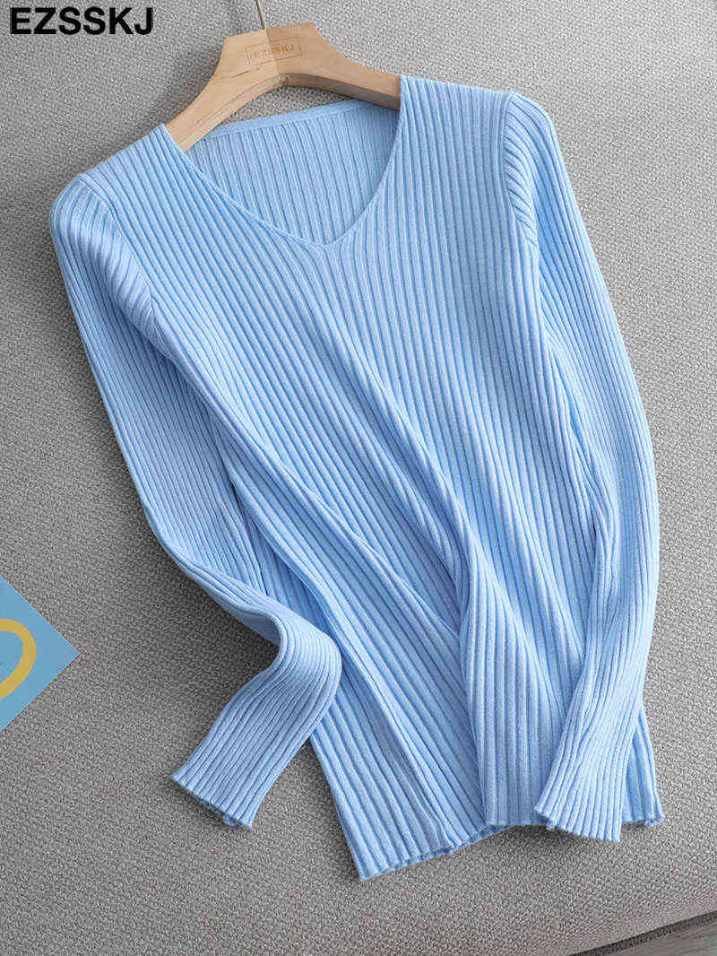 basic v-neck solid autumn winter Sweater Pullover Women Female Knitted sweater slim long sleeve badycon sweater 211109