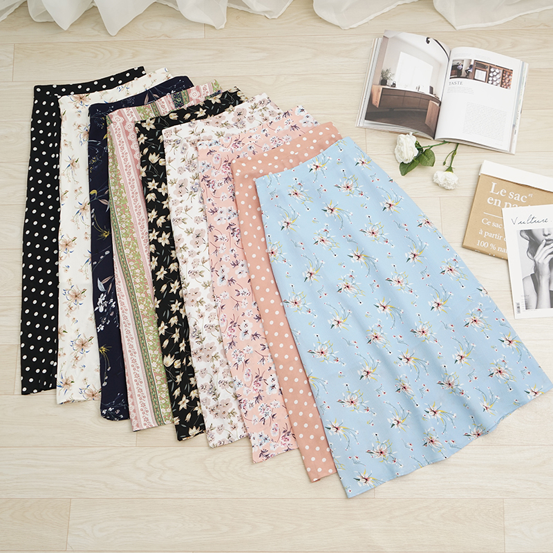 Fashion Polka Dot Girls Long Skirt Floral Black Elegant Maxi Office Zipper Skirts With Lining Plus Size M30241 210309