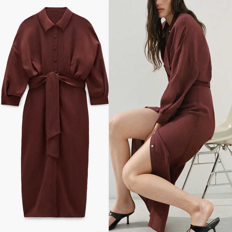 Za Belt Shirt Dress Women Autumn Lapel Collar Long Sleeve Pleat Casual Long Dress Female Front Button Vintage Midi Dresses 210602, As picture
Za Belt Shirt Dress Women Autumn Lapel Collar Long Sleeve Pleat Casual Long Dress Female Front Button Vintage Midi Dresses 210602, As picture