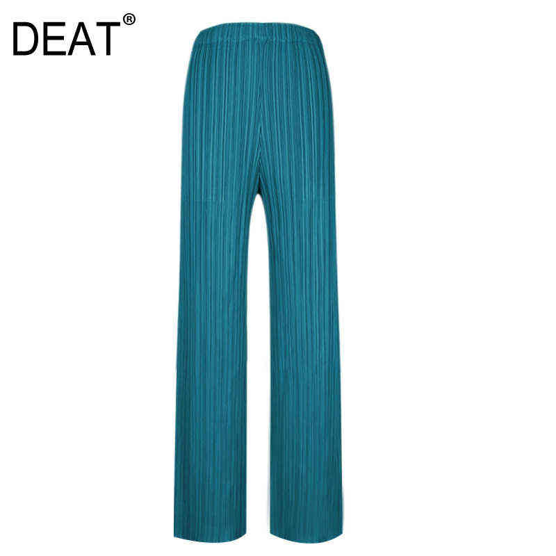 DEAT Pleated Straight Solid Pants Women Elastic Fit Nine Length Trousers Wild Autumn Fold Fashion Clothes AM060 211124