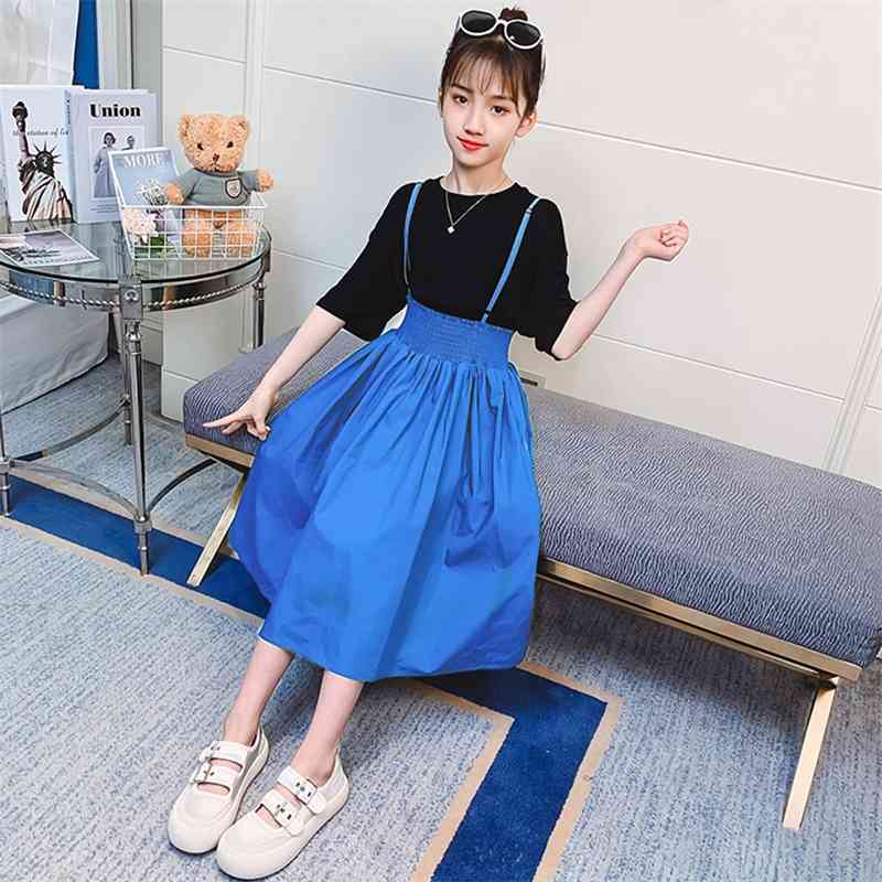 Children Clothes Solid Tshirt + Dress Teenage Girls Clothing Summer Kids Casual Style Kid 6 8 10 12 14 210528