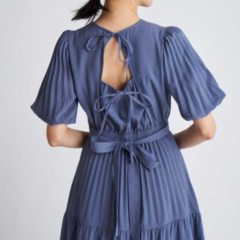 Elegant O Neck Loose Femme Robe Back Bandage Short Sleeve Japan Style Women Dress Slim Waist Casual A Line Vestido De Mujer 210525