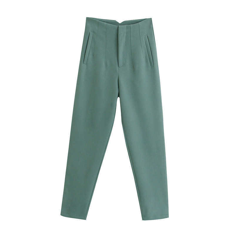 Za Women Trousers Suits High Waisted Pant Spring Fashion Office Lady Beige Elegant Casual Pants Pantalon Pour Femme 211006