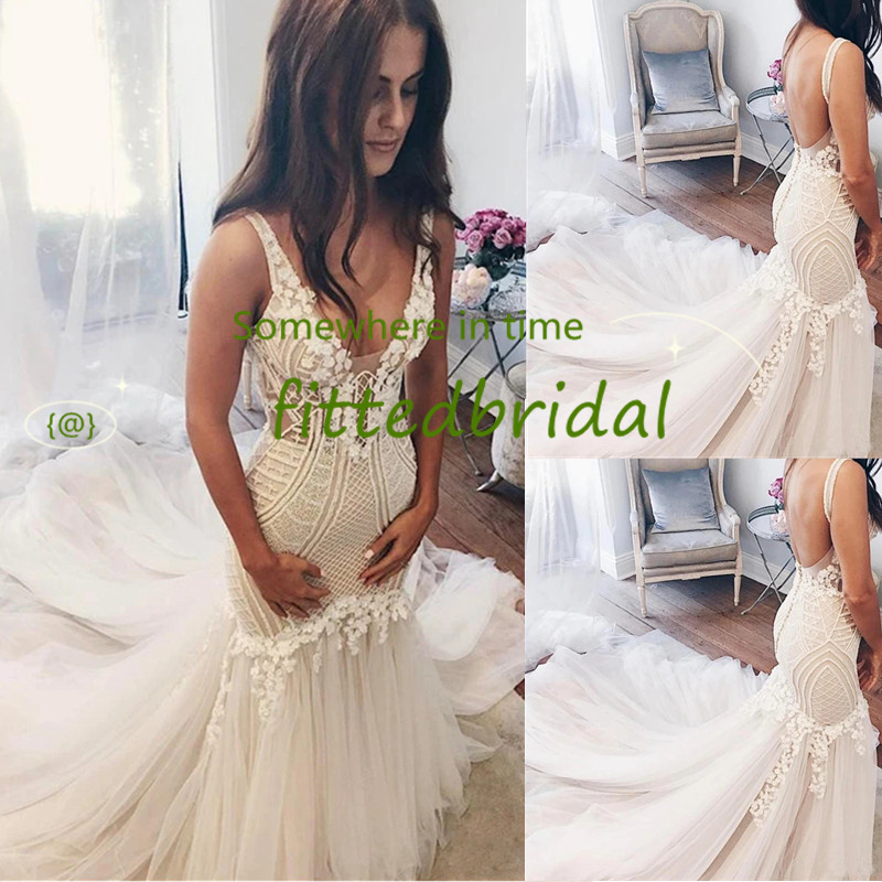 New Dubai Elegant Long Sleeveless Mermaid Wedding Dresses V Neck Lace Appliques Beaded Vestios De Novia Bridal Gowns with Buttons, Ivory
New Dubai Elegant Long Sleeveless Mermaid Wedding Dresses V Neck Lace Appliques Beaded Vestios De Novia Bridal Gowns with Buttons, Ivory