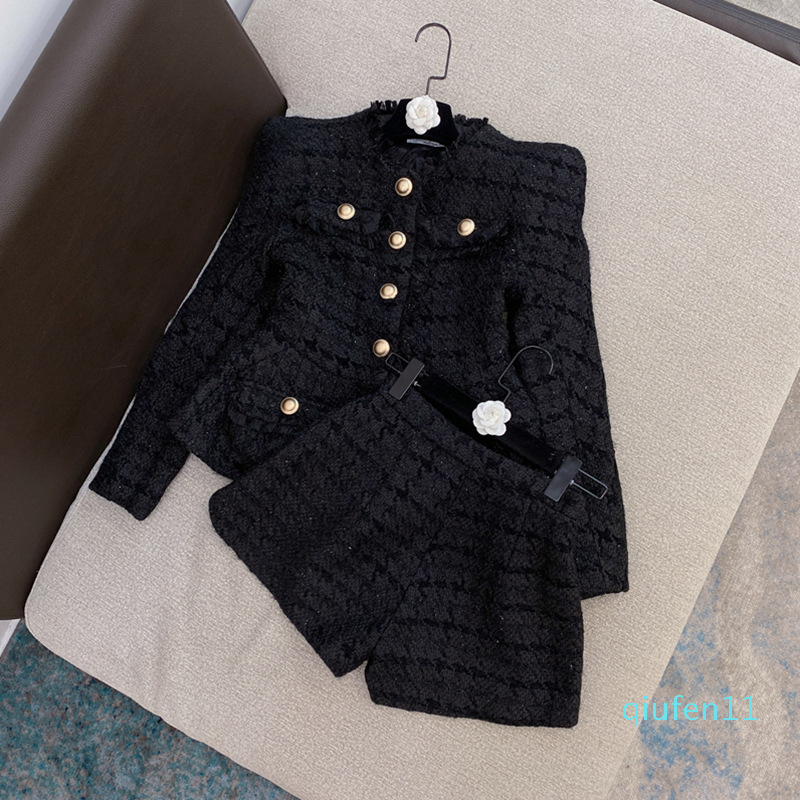 Fashion Personality Top Quality Original Design Women's Jacket Two-piece Bright silk Tweed Coat Fringe Yarn with Shorts