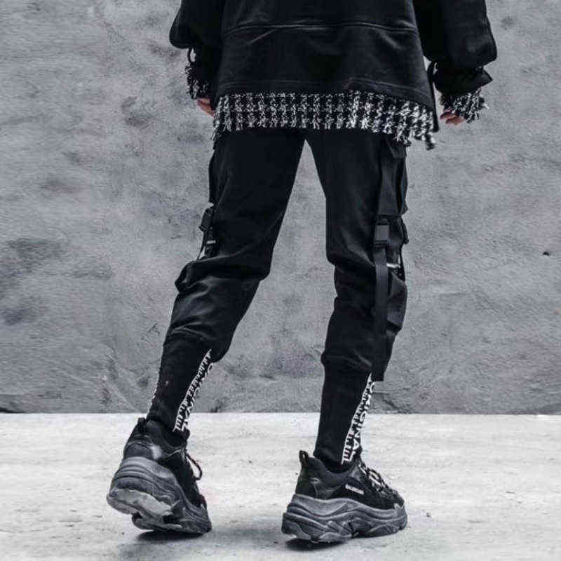 Japanese Fashion Sweatpants Streetwear Cargo Pants for Men Ribbon Pockets Joggers Techwear Men's Trousers Hip Hop 211112