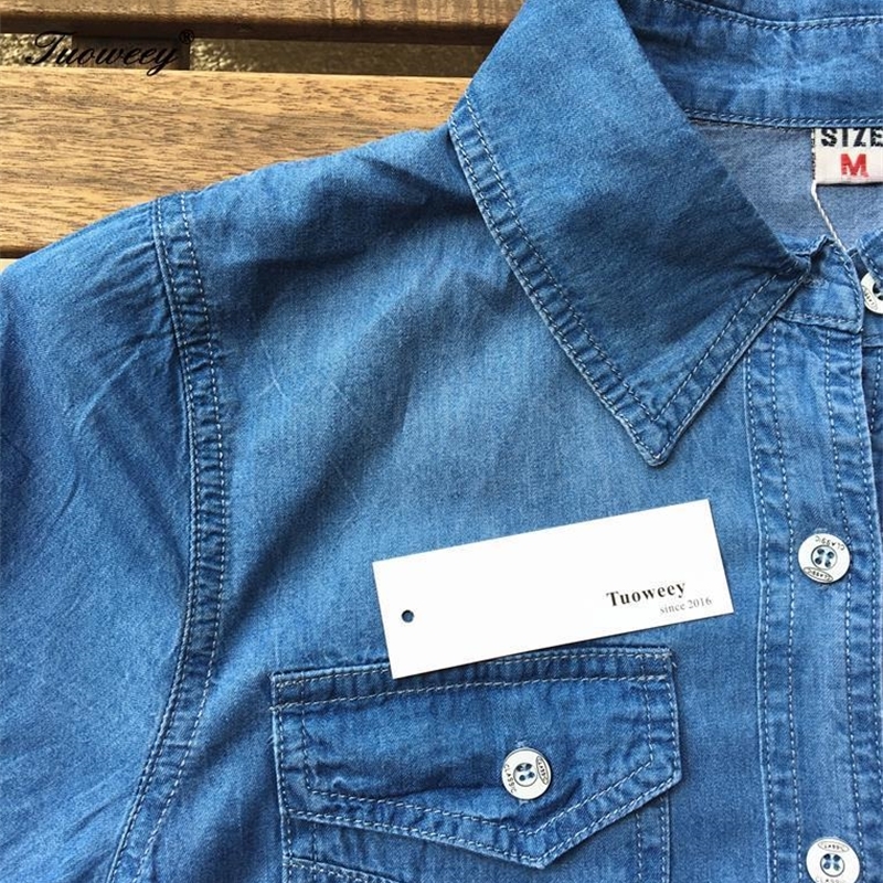 Cotton spring Fashion Loose Denim Women Blouses short Sleeve Shirts Women Tops vintage Jeans Blouse Female Casual Clothing T200321