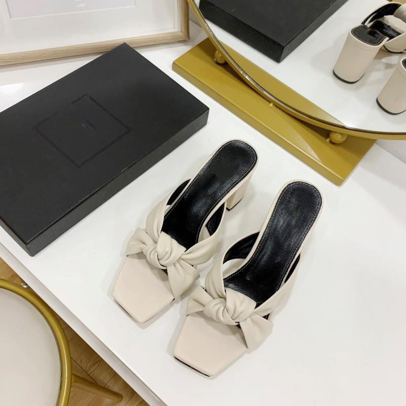 Thick-heeled Baotou semi-slippers Women's shoes 2021 New Summer Tip knotted uppers temperament to wear sandals and slippers high heels Sanda, Black 
Thick-heeled Baotou semi-slippers Women's shoes 2021 New Summer Tip knotted uppers temperament to wear sandals and slippers high heels Sanda, Black