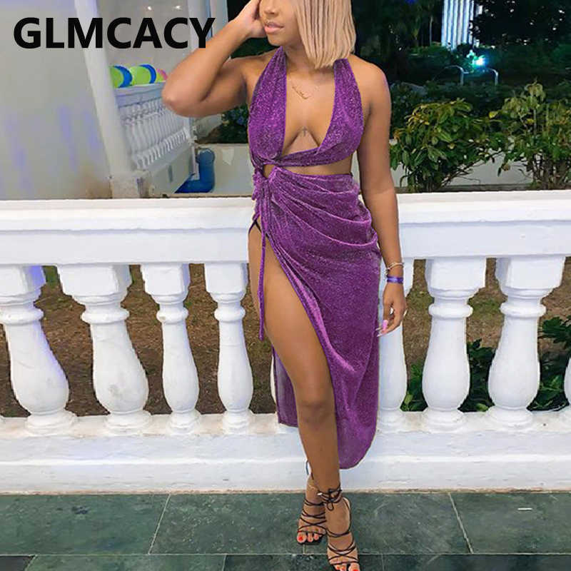 Summer Glitter Sparkly Dress Sexy Evening Party Club Slit Dresses 210702