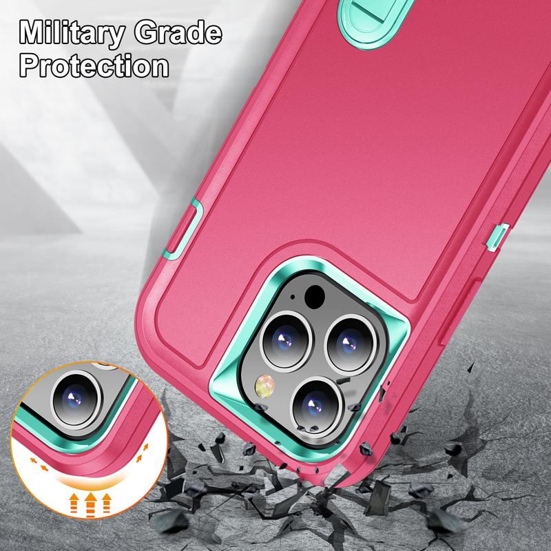 Kickstand Heavy Duty Shockproof Case Full Body 3 in 1 Silicone Hard PC Cover For iPhone 17 16e 16 15 14 13 12 11 Pro Max XR X 8 7 Plus Samsung S22 S23