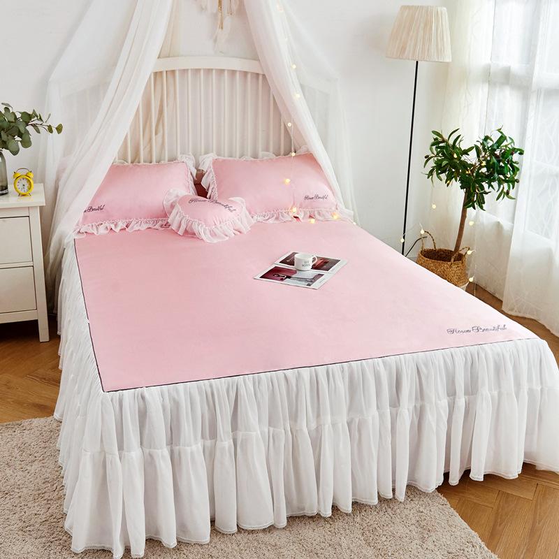 Summer Bed Skirt Set 3pcs/set Ice Fiber Bed Sheet Set Pillowcase Cool Cover Lace Home Princess Dust Ruffles Home Textile, Rose pink
Summer Bed Skirt Set 3pcs/set Ice Fiber Bed Sheet Set Pillowcase Cool Cover Lace Home Princess Dust Ruffles Home Textile, Rose pink