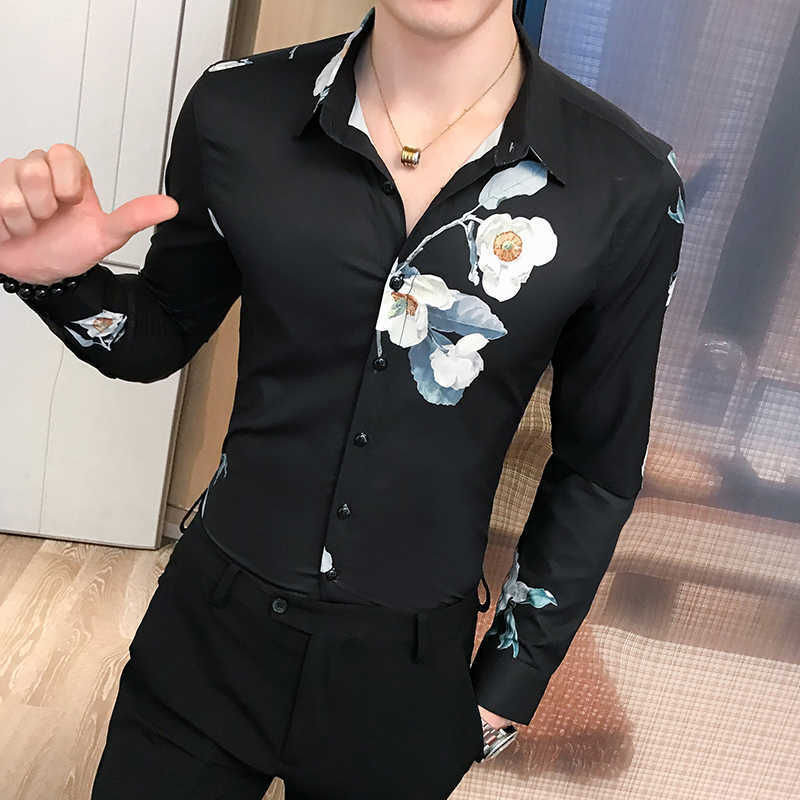 Designer Flower Shirts Men Long Sleeve Shirt Casual Slim Fit Streetwear Social Shirt Mens Formal Dress Shirts Chemise Homme 210527, Black
Designer Flower Shirts Men Long Sleeve Shirt Casual Slim Fit Streetwear Social Shirt Mens Formal Dress Shirts Chemise Homme 210527, Black