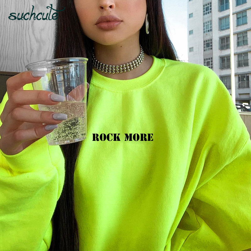 SUCHCUTE Women's Hoodies Neon Green Casual Lose Weight Hoody Top Sudadera Mujer Kpop O-Neck Autumn Female Gothic Sweatshirt 201212