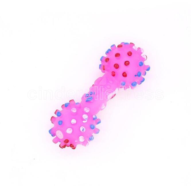 free shipping Colorful Dotted Dumbbell Shaped Dog Squeeze Squeaky Faux Bone Pet Chew Toys For Dogs DHL B0520A01