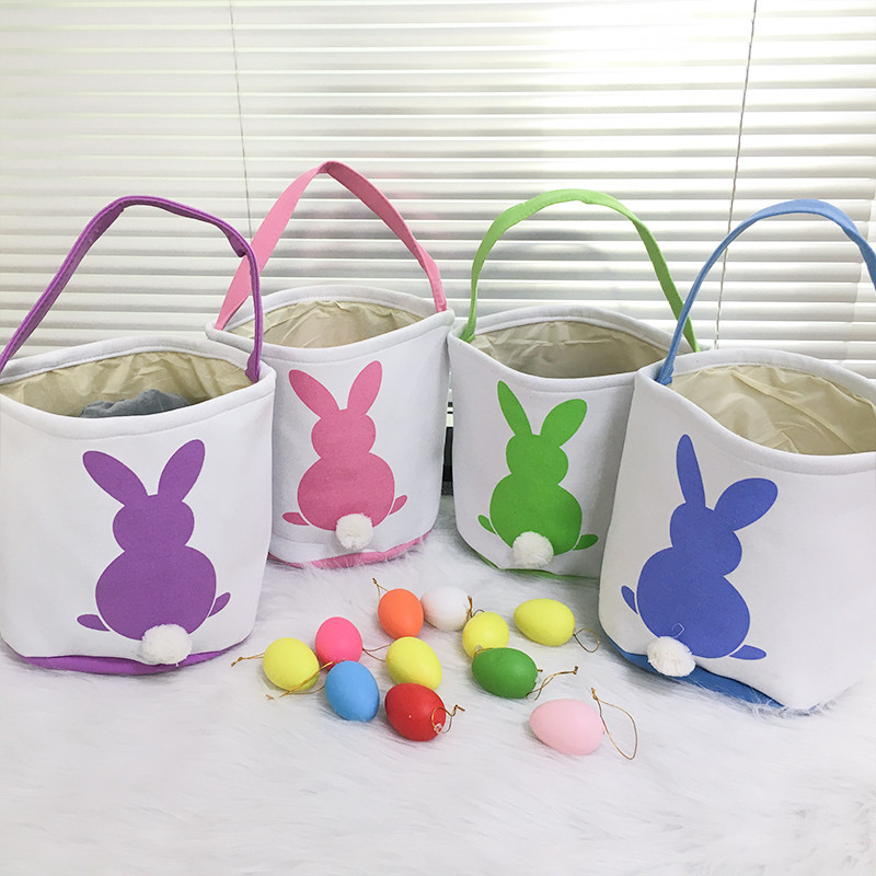 Party Easter Egg Storage Basket Canvas Bunny Ear Bucket Creative Gift Bag With Rabbit Tail Decoration 8 Styles Free shipping