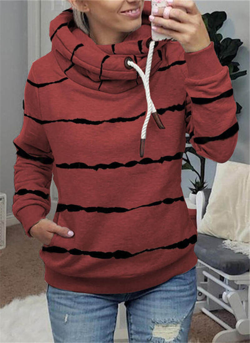 Women's Hoodies Sweatshirts European and American autumn winter printed hooded fleece striped sweater