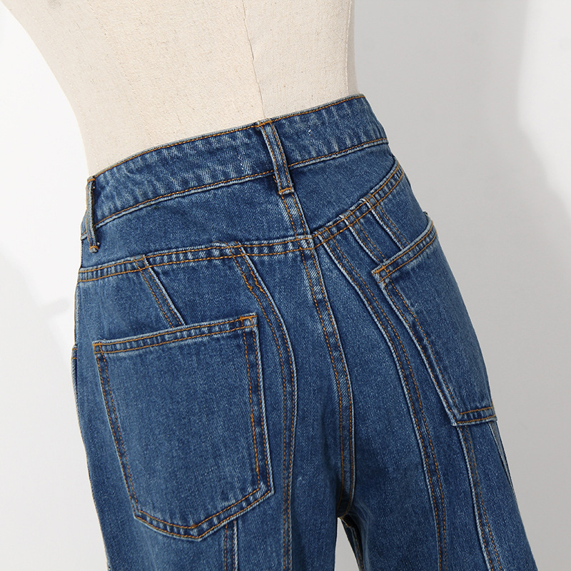 TWOTWINSTYLE Striped Denim Flare Jeans For Women High Waist Casual Irregular Pants Female Fashion New Clothing Autumn Tide 210222