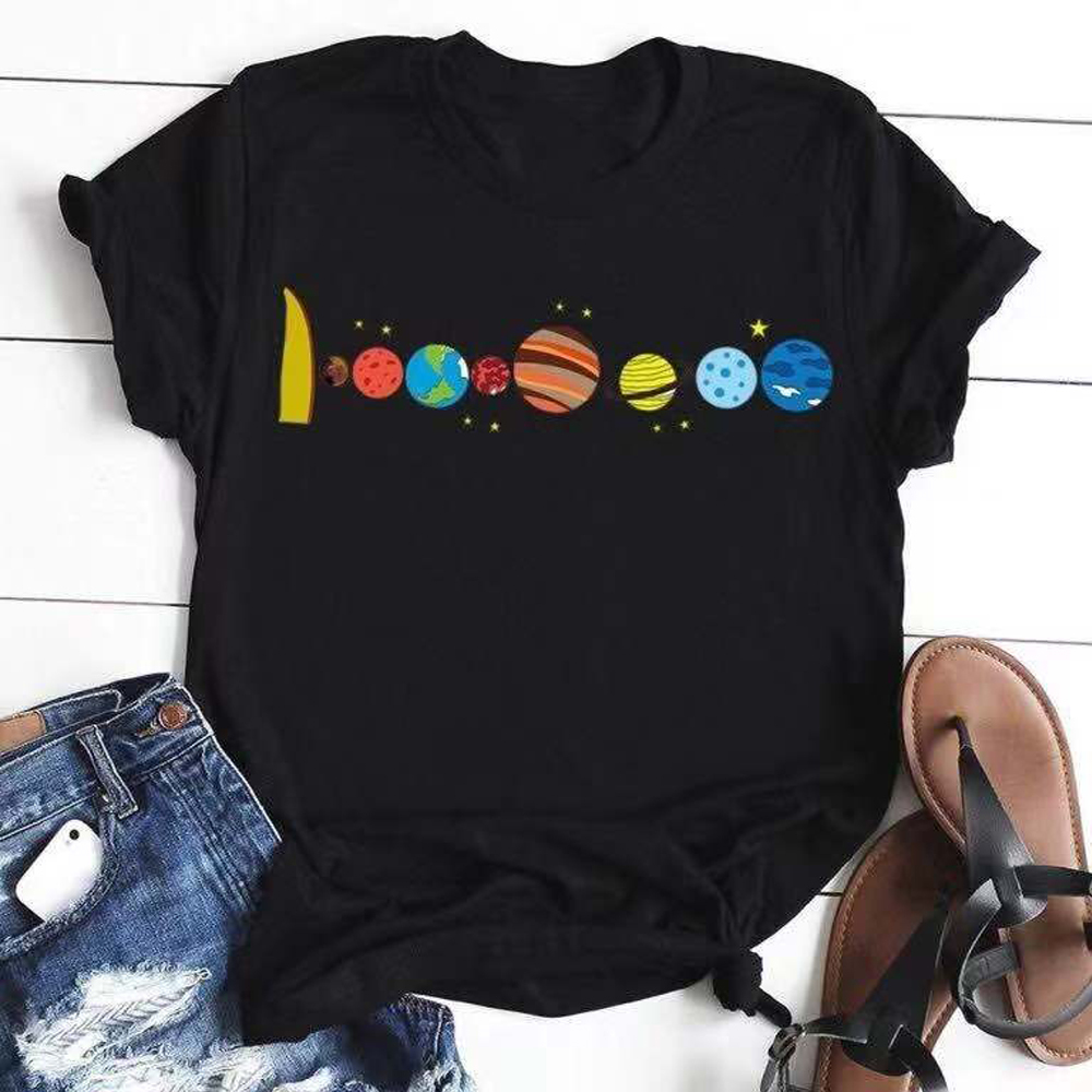 Solar System T-Shirt Geek T Shirt Korean Fashion Oversized Tee Hipsters Grunge Style Shirt Pluto Tee Shirts Jupiter Saturn O-Nec 210302