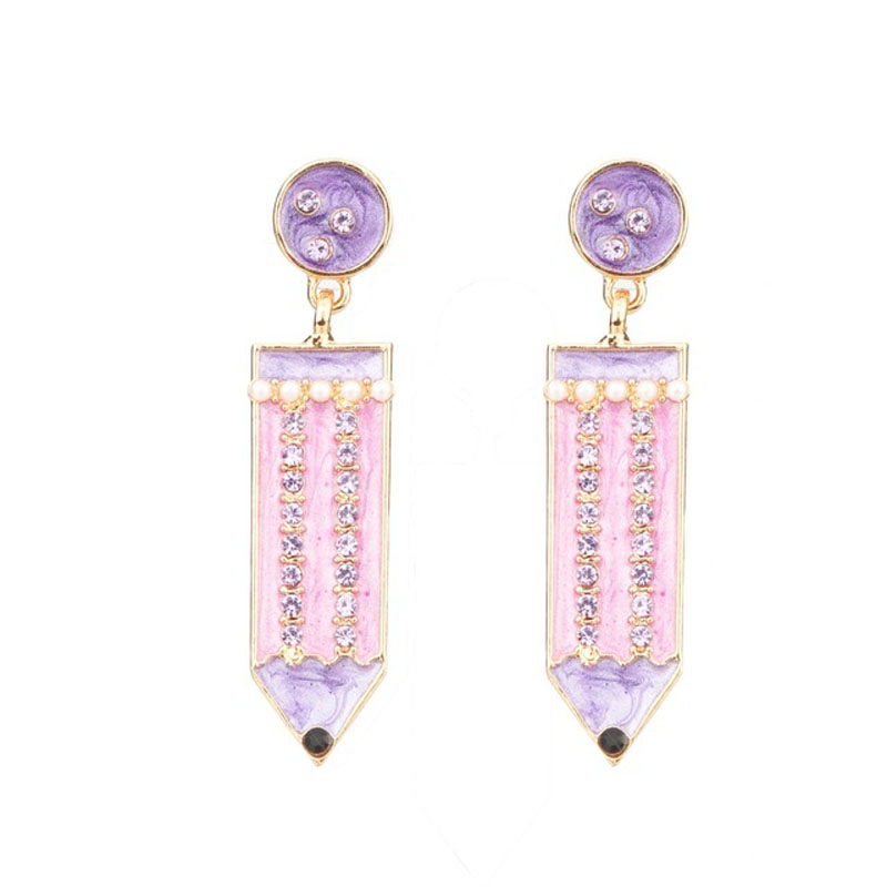 Fashion Back to school season Pencil Dangle Earrings Women Girls 6 Colors Sweet Korean Style Rhinestone Earring Gift for Teacher Students