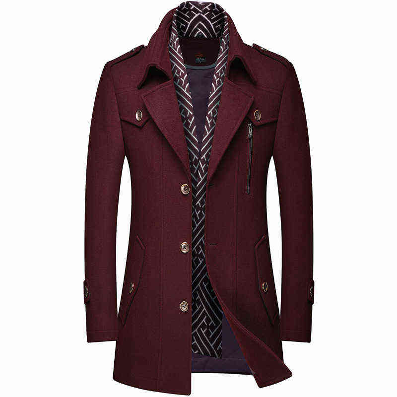 Men Winter Wool Coat Men's Business Casual Warm Thick Wool Blends Woolen Pea Coat Male Trench Coat Overcoat 211122