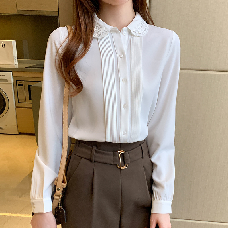 Korean Women Shirts Woman Chiffon Embroidered Blouse Women Long Sleeve White Shirts Woman Hollow Out Blouse Shirt Tops Plus Size 210225