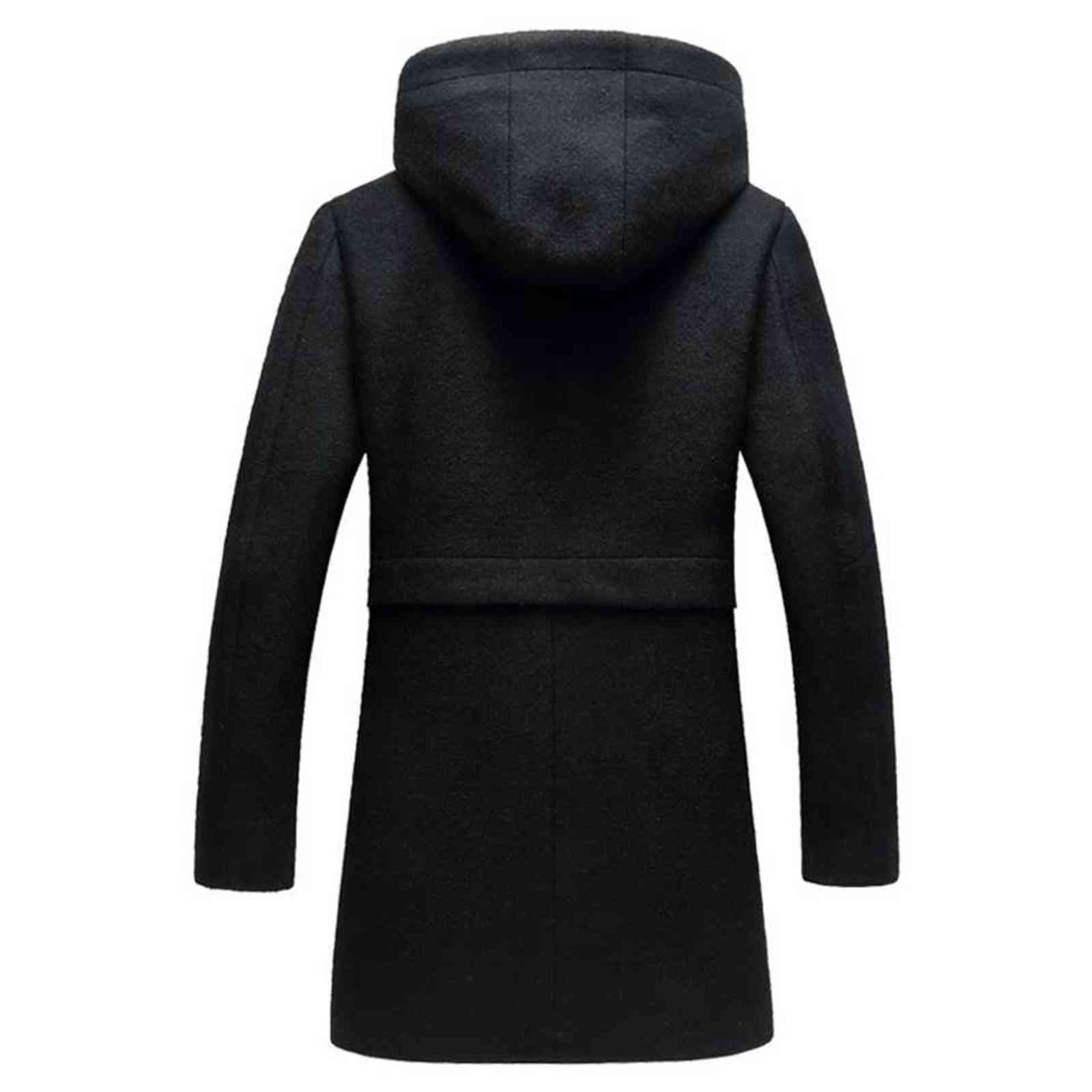 Man Wool Hooded Jacket Long High Quality Hoodie Zipper Casual Black Grey Male Trench Pockets Overcoat Warm Men Woolen Coat 211122