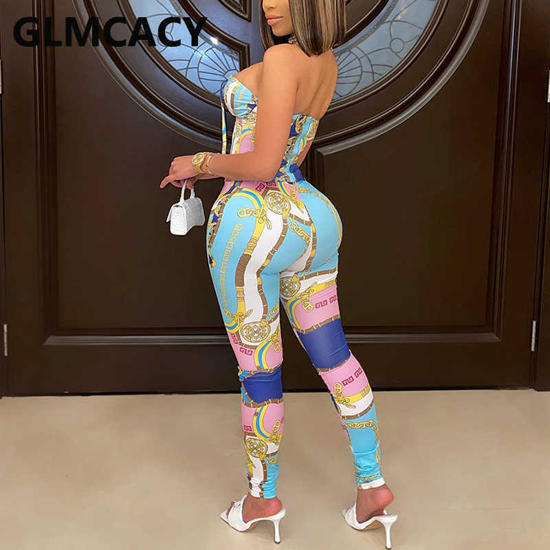 Two Piece Sexy Party Suits Lace Up Tube Top & Skinny Pants Set 210702