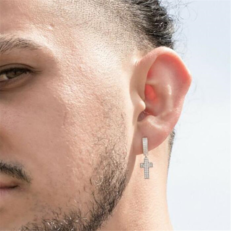 Hip Hop Cross Dangle Earrings: Vintage Sterg Sier & Gold Fill Pave White Sapphire CZ Dia Gemstone Bridal Wedding Drop Earrings for Women, 2024