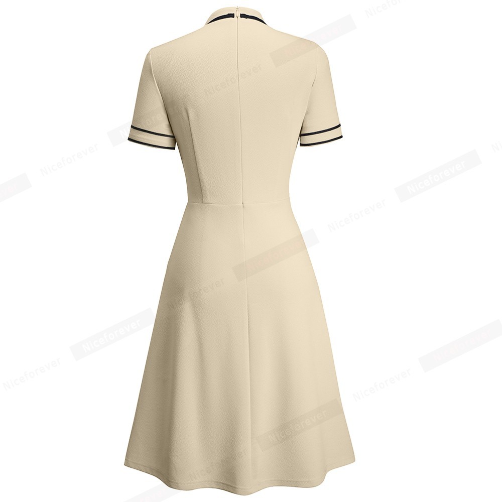 Nice-forever Summer Vintage Contrast Color Patchwork Elegant Dresses Business Formal Flare Swing Women Dress A245 210309