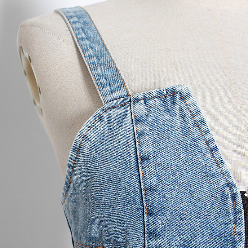 DEAT 2021 Sexy Patchwork Denim Women Tops Square Collar Sleeveless Spaghetti Strap Mesh Ruffles Hit Color Vests Female MK142 210308