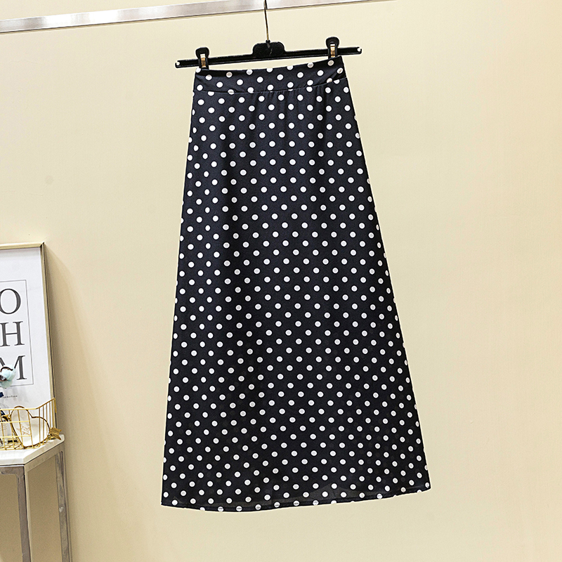 Fashion Polka Dot Girls Long Skirt Floral Black Elegant Maxi Office Zipper Skirts With Lining Plus Size M30241 210309
