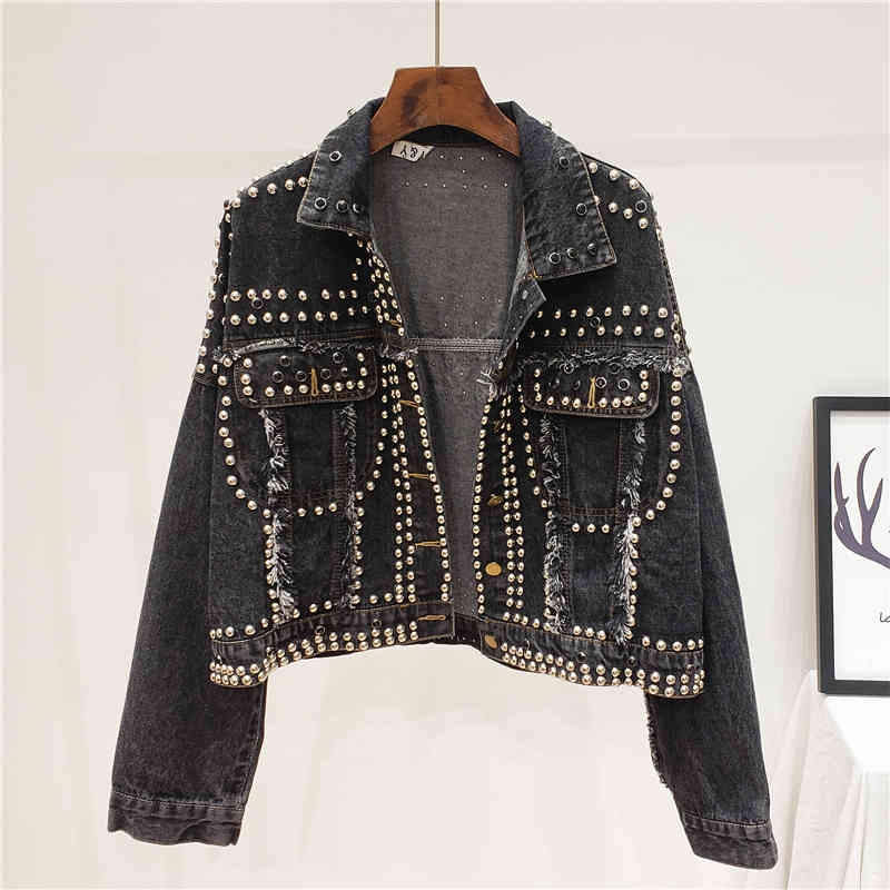 women's jackets vintage jean jackets with rivets, short jacket loosey female punk style long sleeve 9yl9, Black;brown
women's jackets vintage jean jackets with rivets, short jacket loosey female punk style long sleeve 9yl9, Black;brown