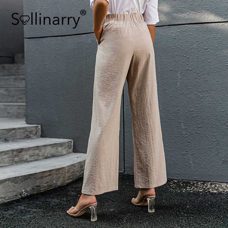 Sollinarry Casual wide leg solid ladies long pants High street spring loose trousers Fashion office women pants steetwear 210709