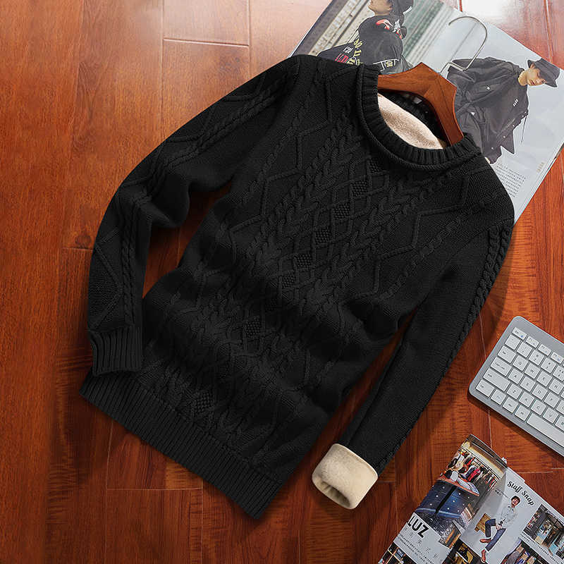 Winter Men Sweater Plus Velvet Keep Warm Arrival Slim Thick Male Pullover Sweater Teenage Boys Korean Style M37 211008