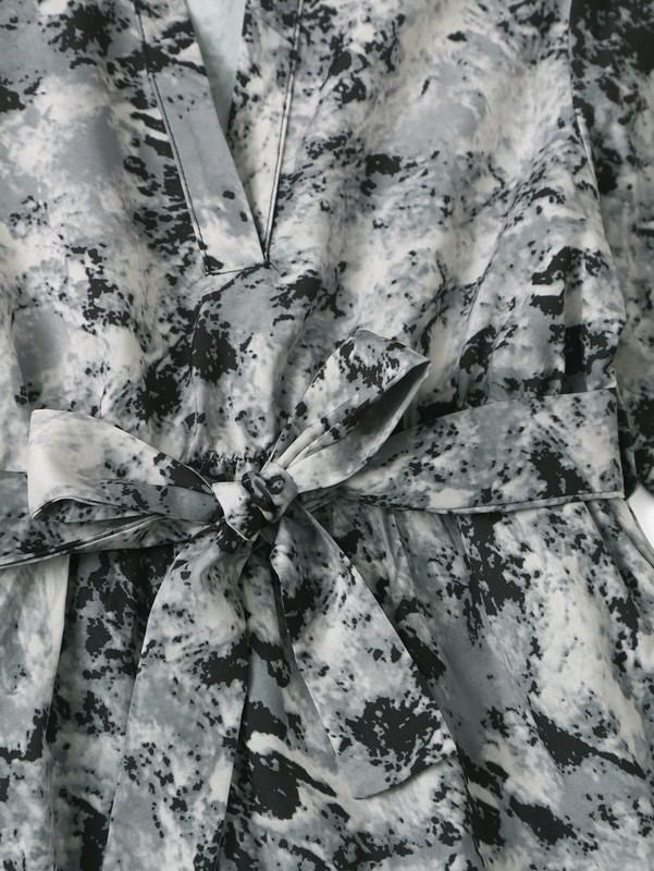 Girls All Over Print Notched Neck High Low Hem Belted Dress SHE