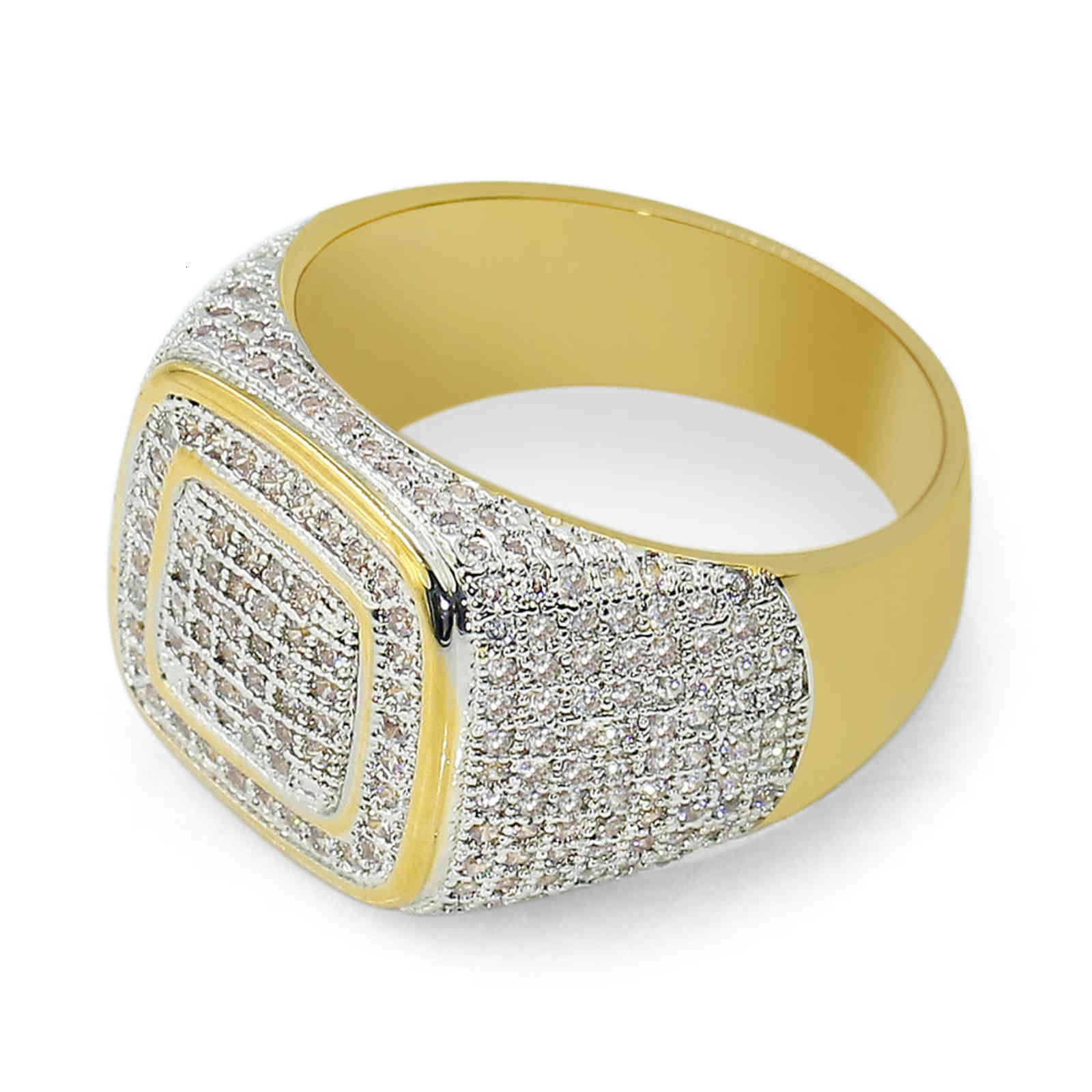 Ins Diamond Trendsetter Hip Hop Men's Ring Full of Zircon Real Gold Plating Multi-layer